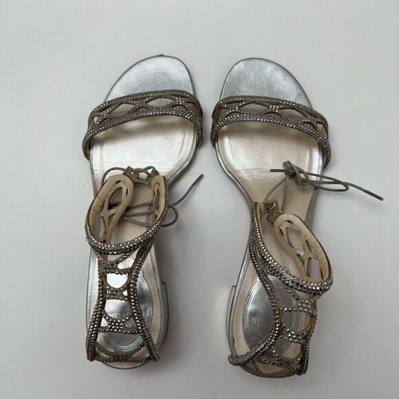Rene Caovilla Women's Silver Leather Ankle Strap Sandals Size 36 Made In Italy - Picture 14 of 14